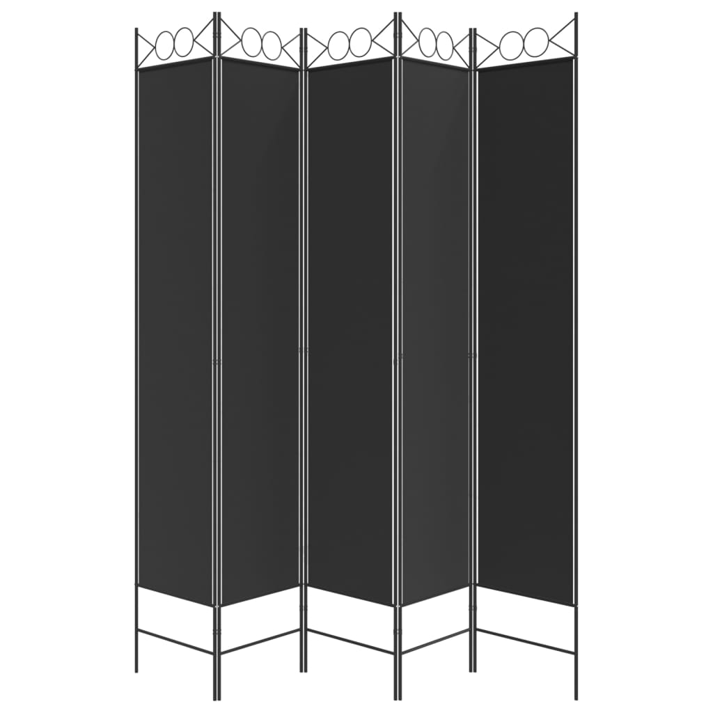 vidaXL Rumsavdelare 5 paneler svart 200x220 cm tyg