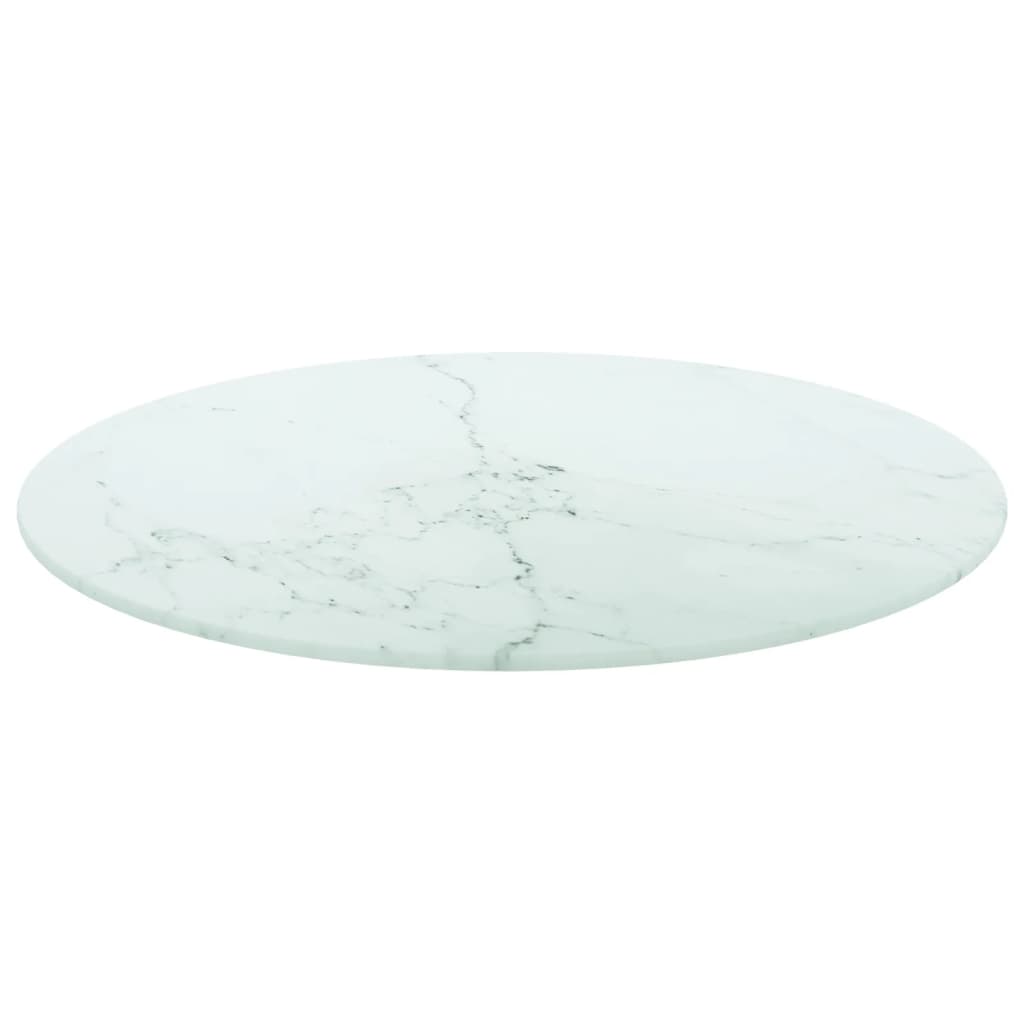 vidaXL Bordsskiva vit Ø50x0,8 cm härdat glas med marmortextur