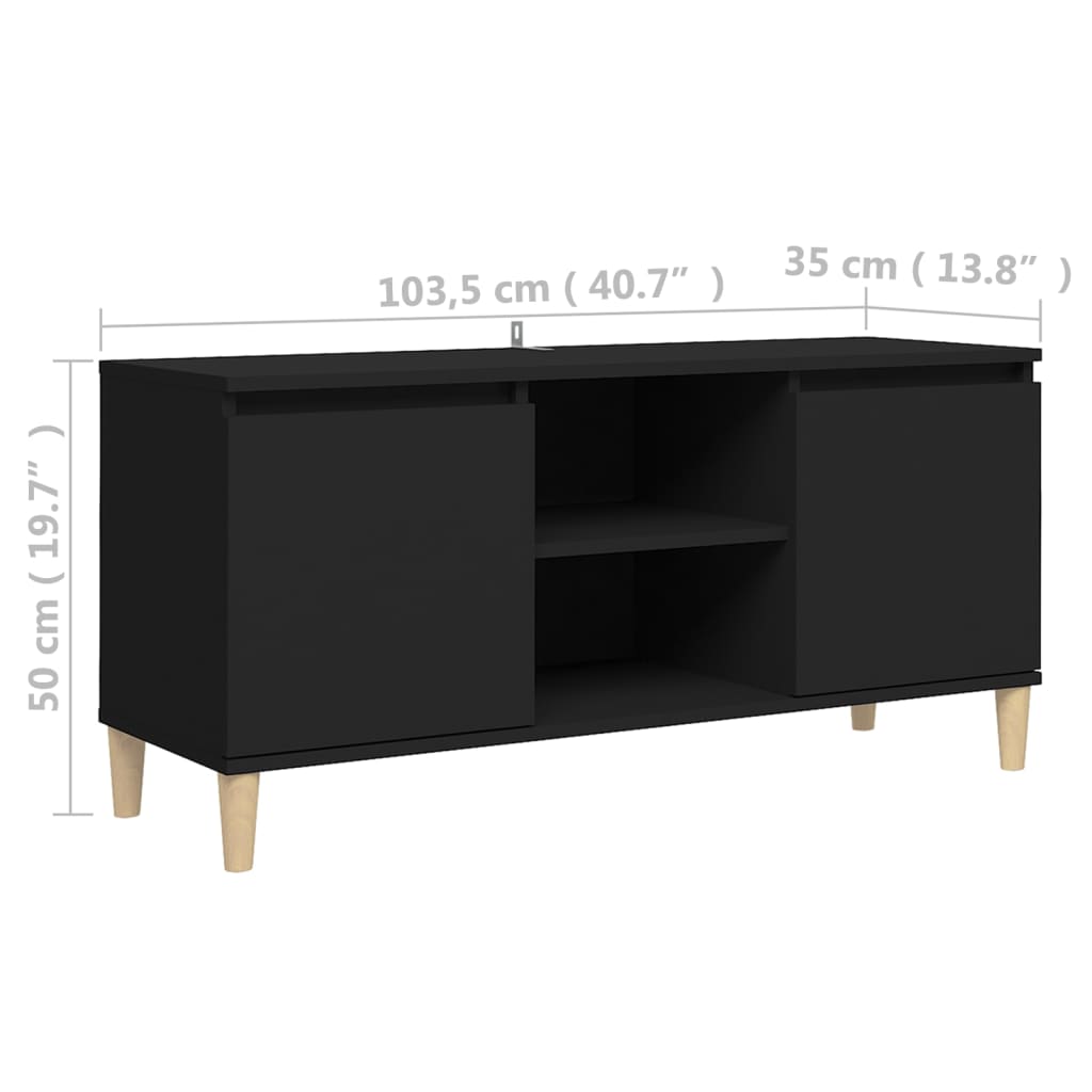 vidaXL TV-bänk med massiva ben svart 103,5x35x50 cm