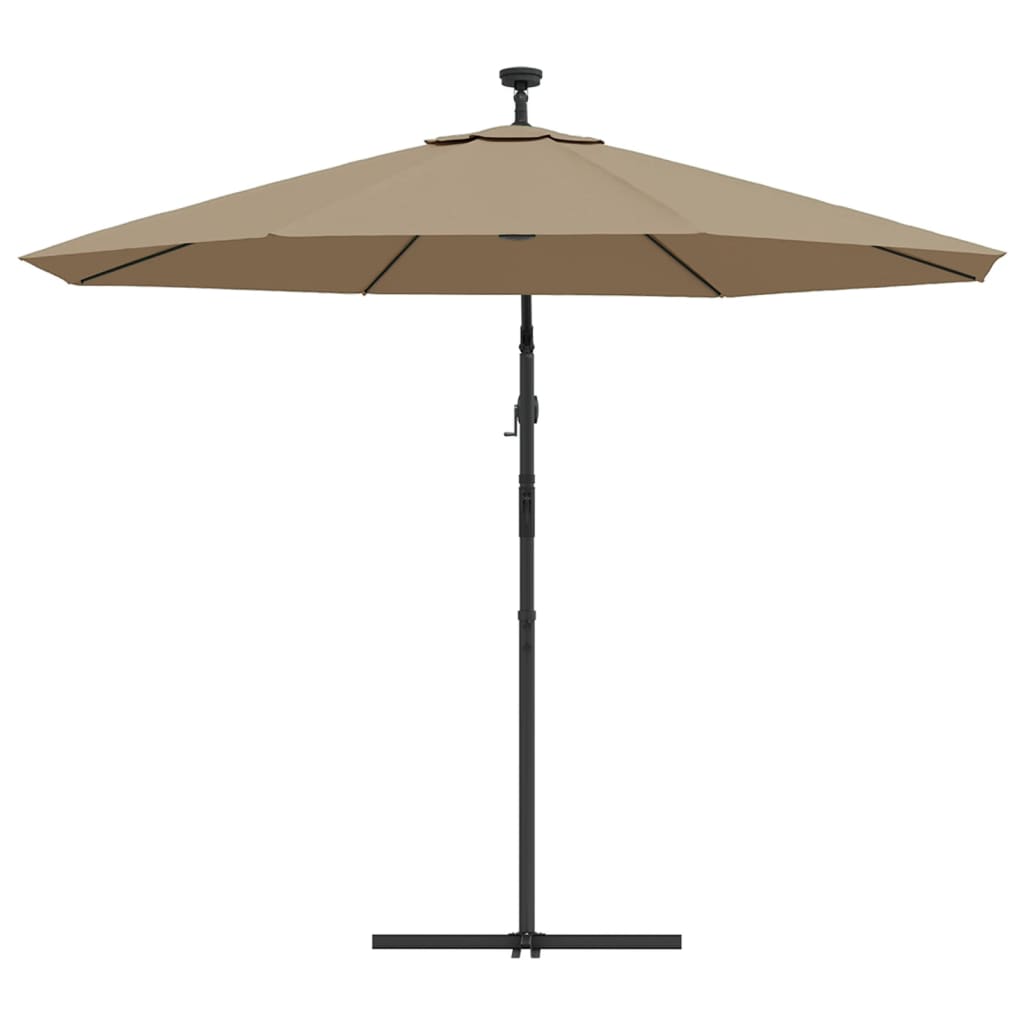 vidaXL Frihängande parasoll med LED och stålstång 300 cm taupe
