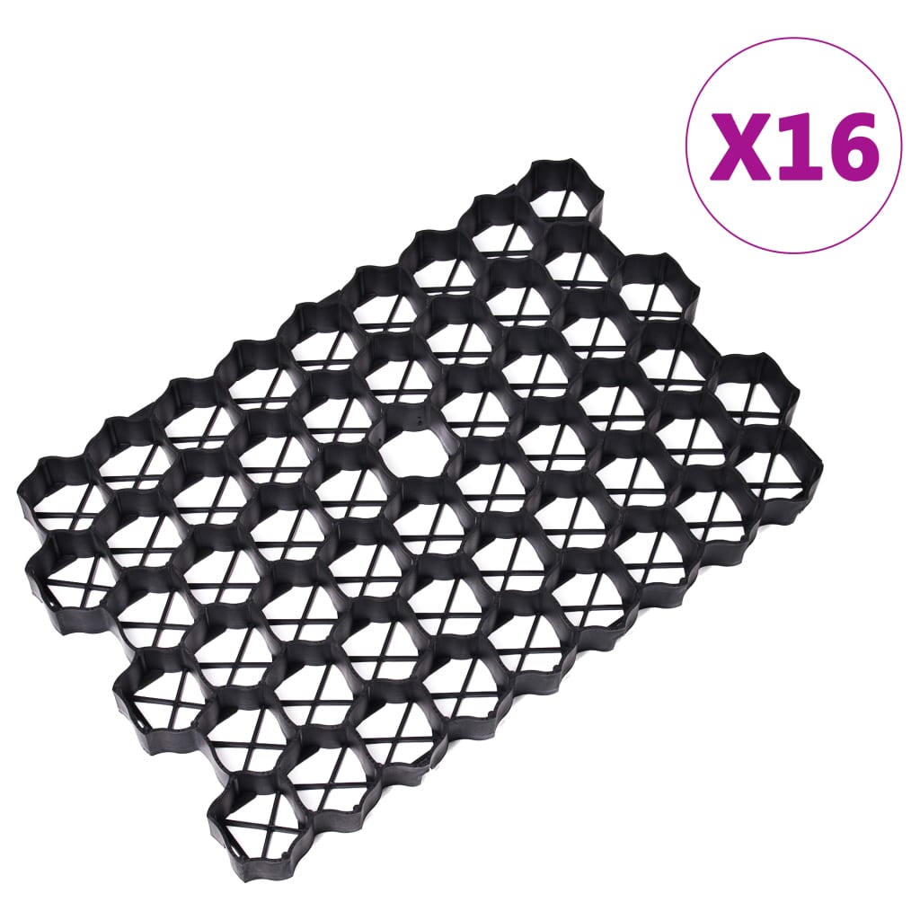 vidaXL Gräsarmering 16 st svart 60x40x3 cm plast