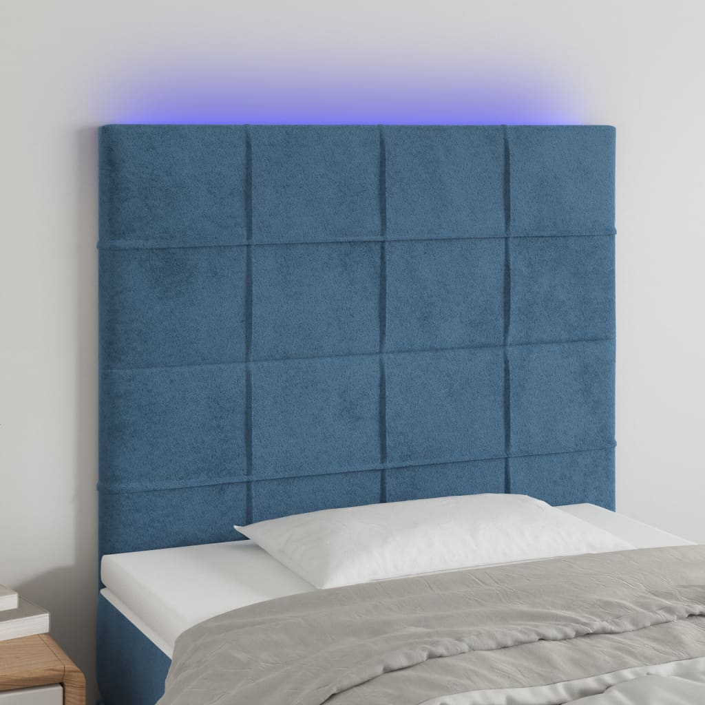 vidaXL Sänggavel LED mörkblå 80x5x118/128 cm sammet