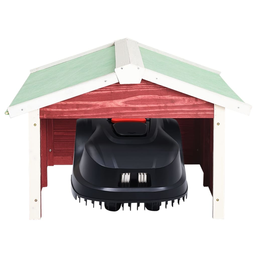 vidaXL Garage för robotgräsklippare 72x87x50 cm röd och vit granträ