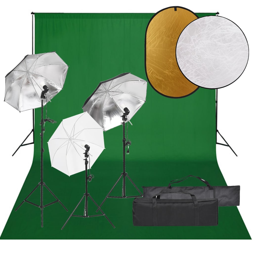 vidaXL Fotostudio med lampor, bakgrund och reflexskärm