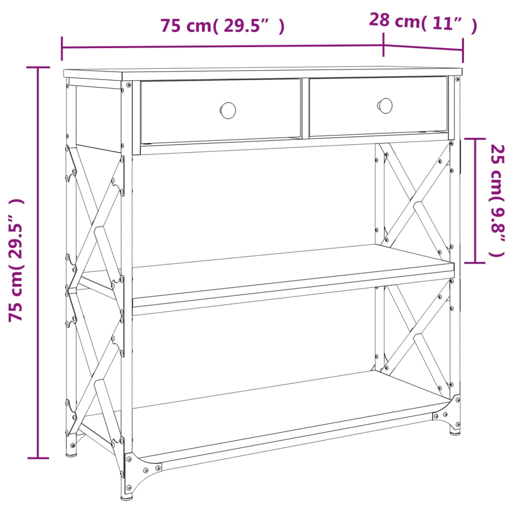 vidaXL Avlastningsbord sonoma-ek 75x28x75 cm konstruerat trä