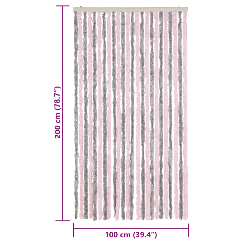 vidaXL Insektsgardin silvergrå och rosa 100x200 cm chenille
