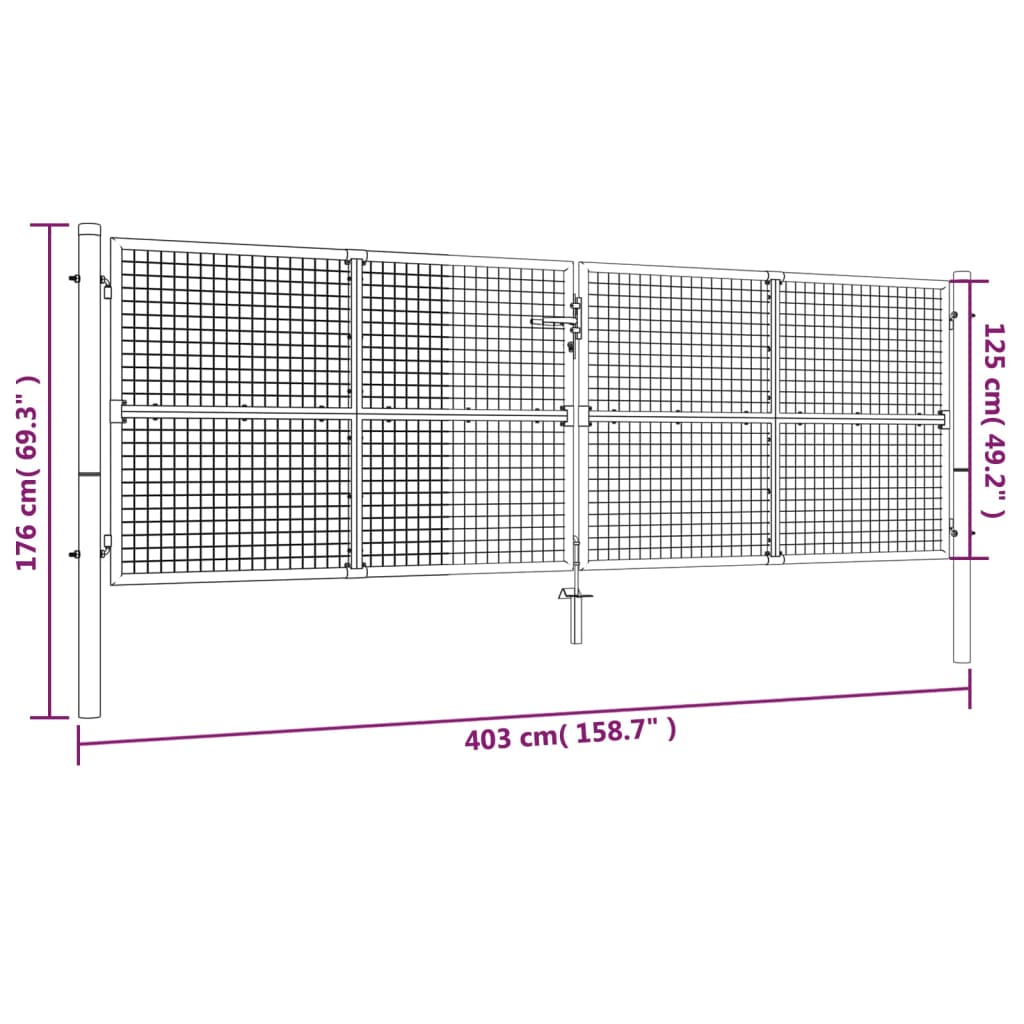 vidaXL Nätgrind för trädgård galvaniserat stål 400x175 cm grå
