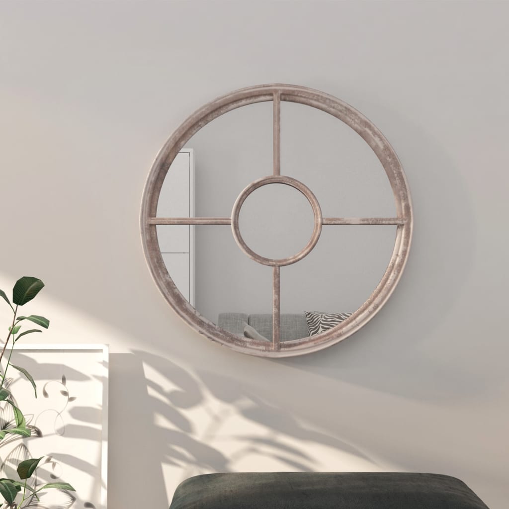 vidaXL Spegel sandfärgad 60x4 cm rund järn för inomhusbruk