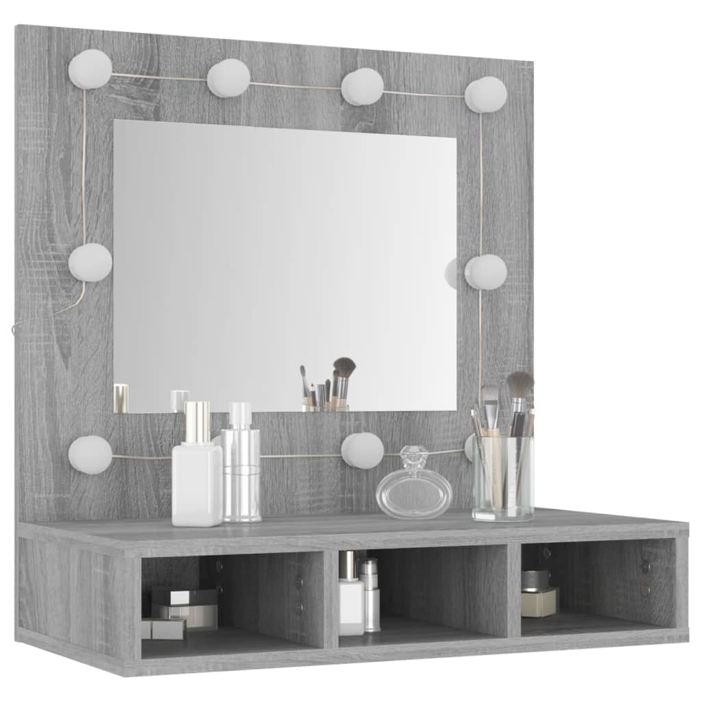 vidaXL Spegelskåp med LED grå sonoma 60x31,5x62 cm