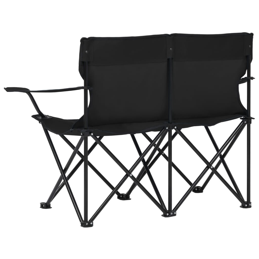 vidaXL 2-sits hopfällbar campingstol stål och tyg svart
