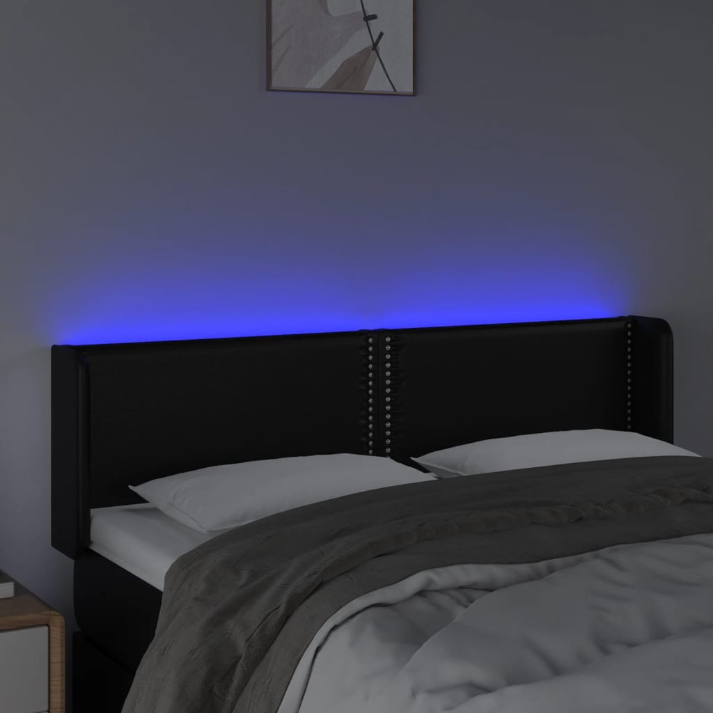vidaXL Sänggavel LED svart 147x16x78/88 cm konstläder