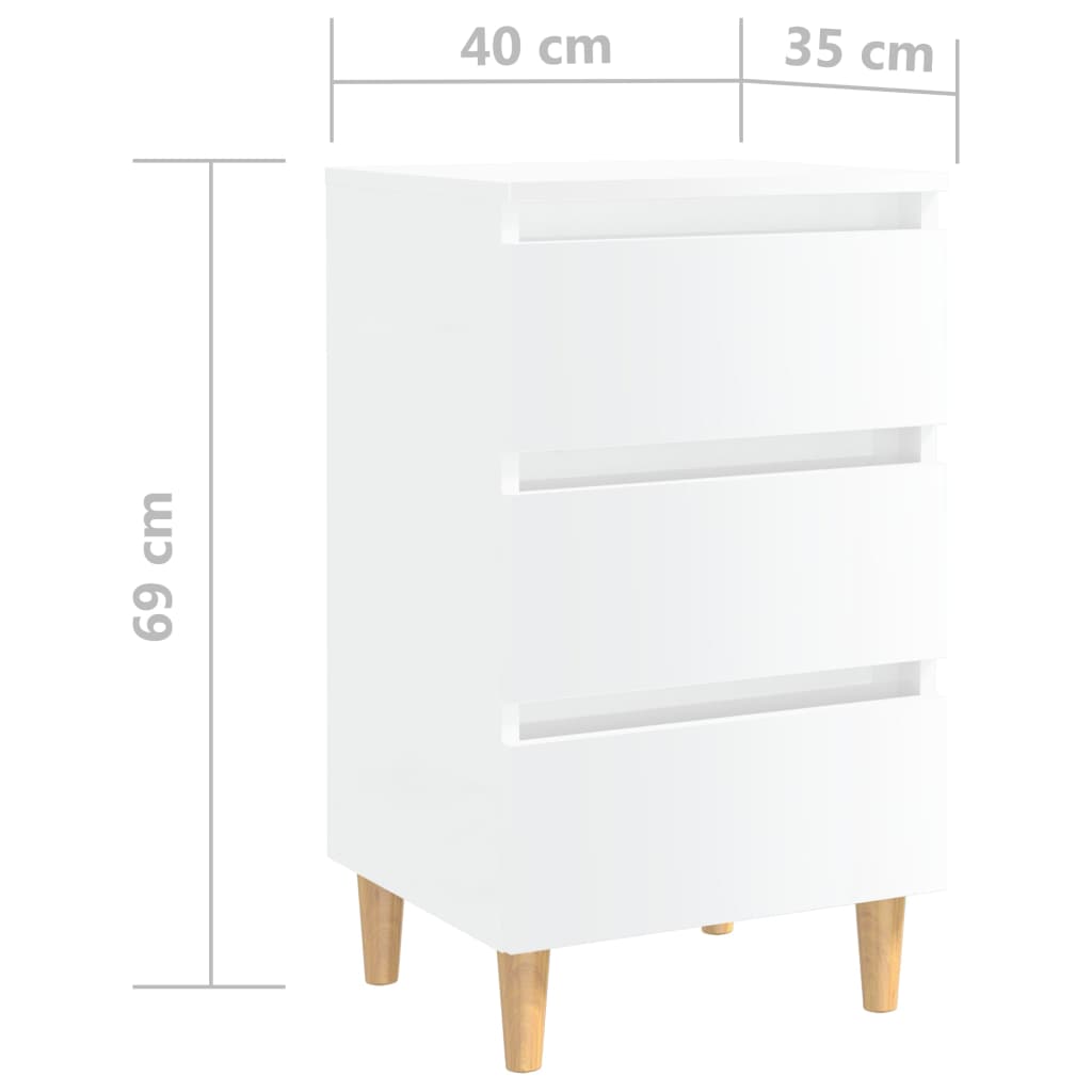 vidaXL Sängbord med ben i massivt trä 2 st vit högglans 40x35x69cm