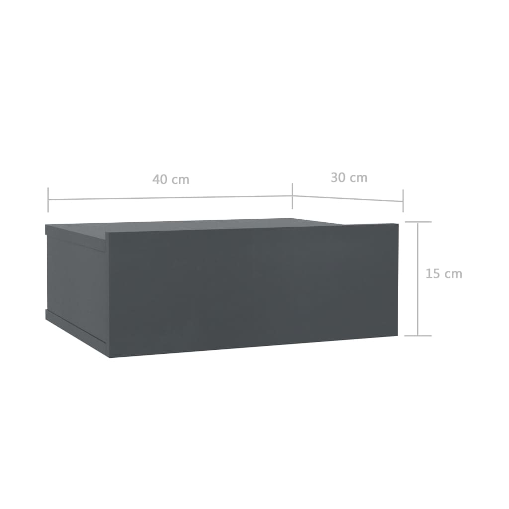 vidaXL Svävande sängbord grå 40x30x15 cm konstruerat trä