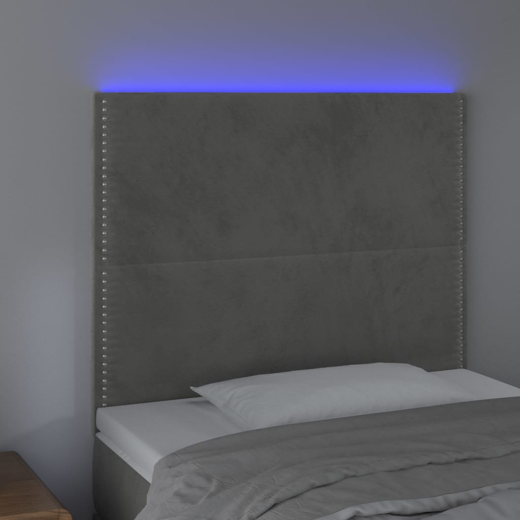 vidaXL Sänggavel LED ljusgrå 100x5x118/128 cm sammet