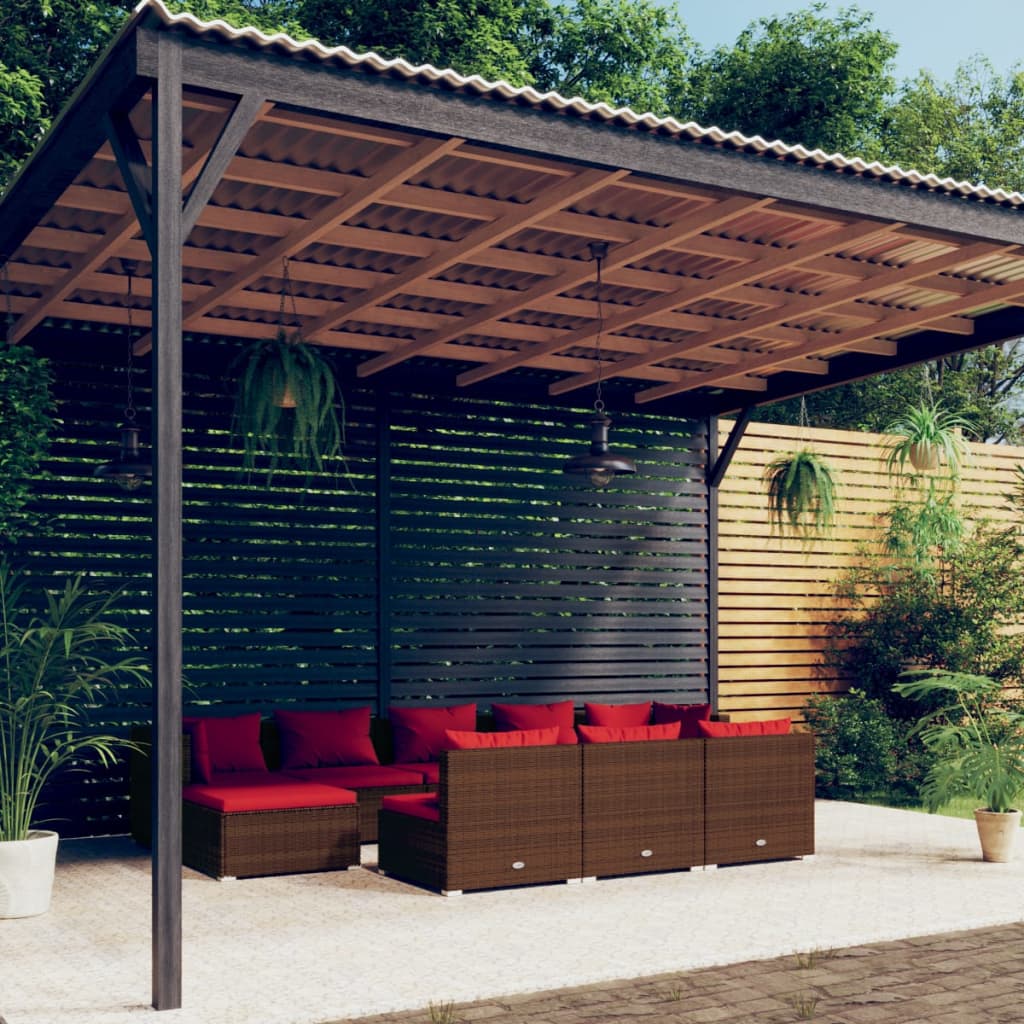 vidaXL Loungegrupp för trädgården med dynor 10delar brun konstrotting
