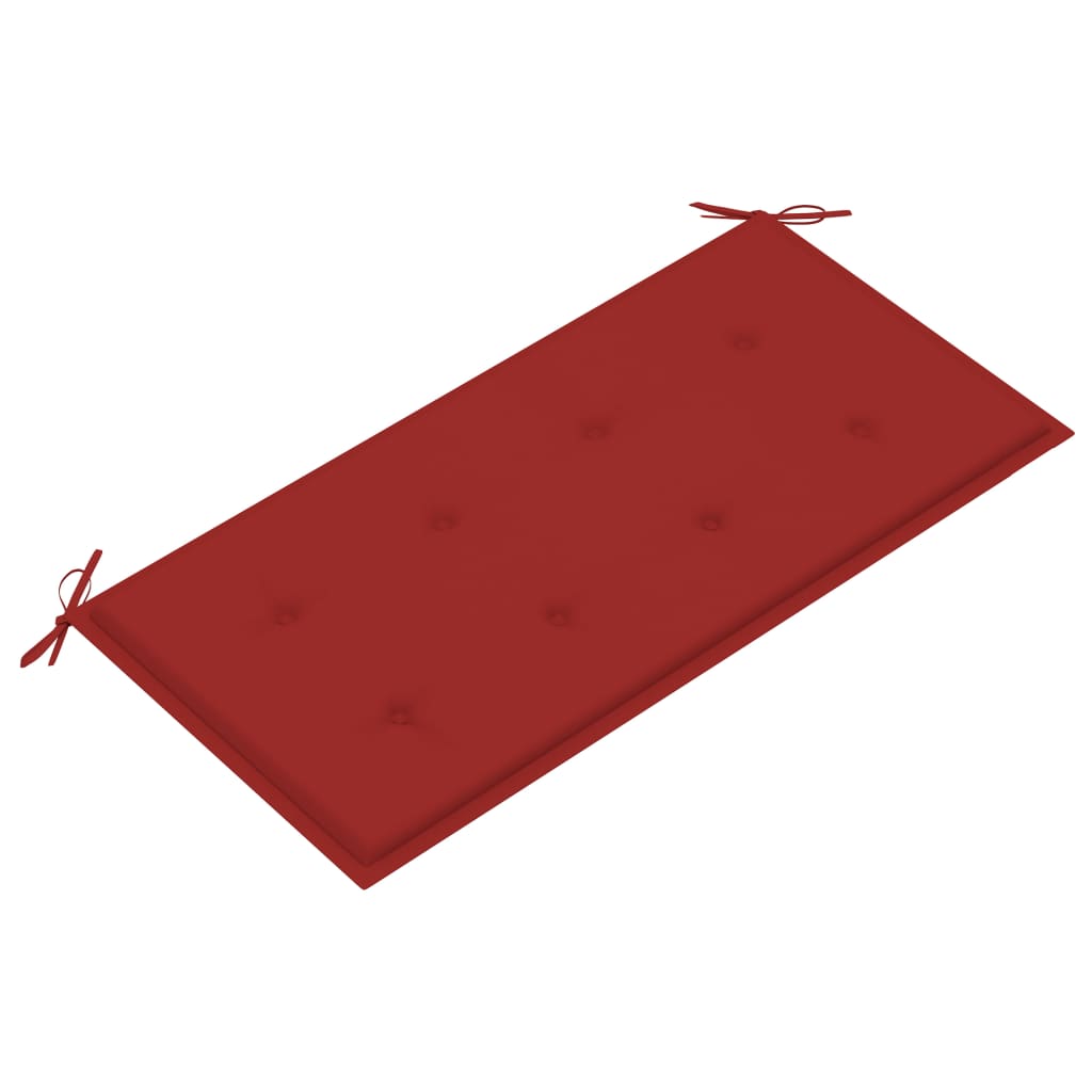 vidaXL Trädgårdsbänk med röd dyna 112 cm massiv teak