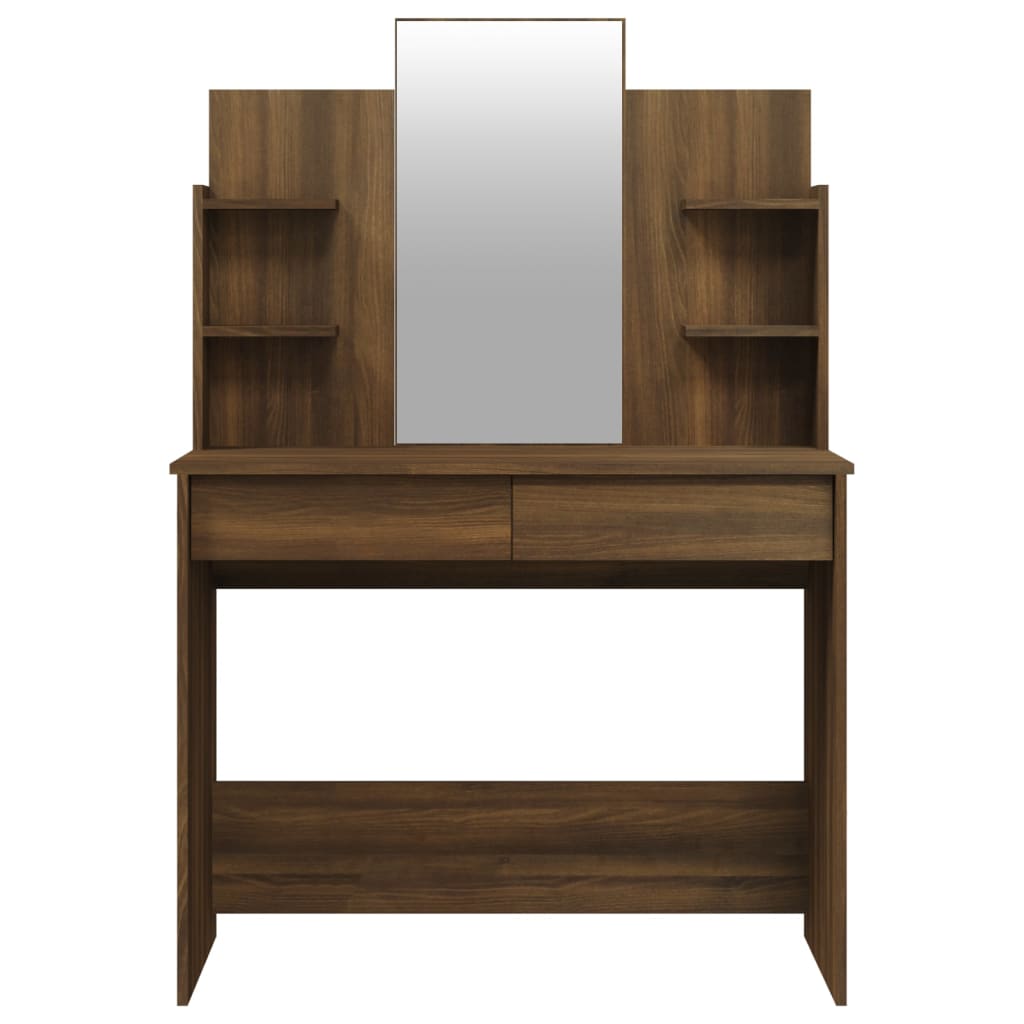 vidaXL Sminkbord med spegel brun ek 96x40x142 cm