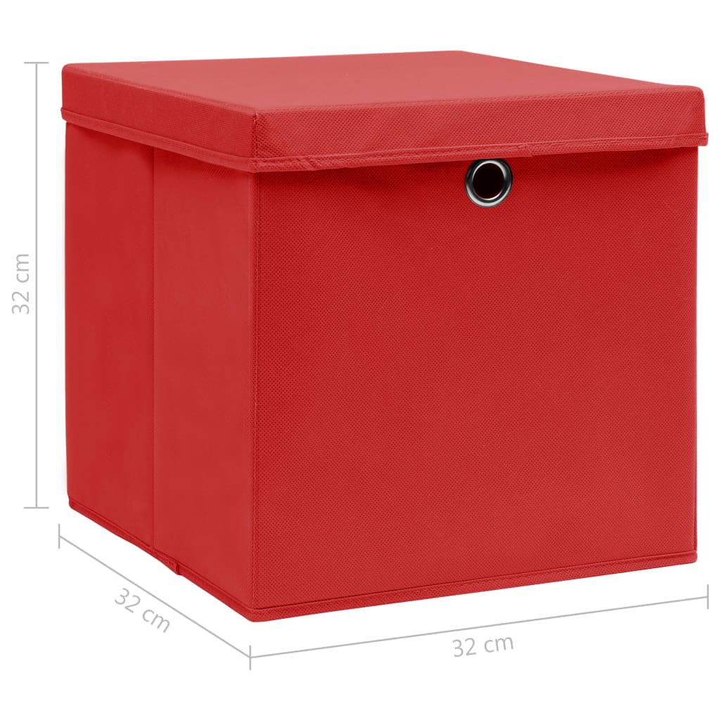 vidaXL Förvaringslådor med lock 10 st röd 32x32x32 cm tyg