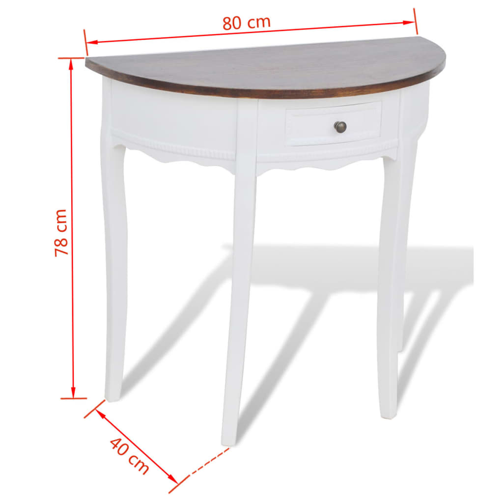 vidaXL Konsolbord med låda och brun bordskiva halvrund