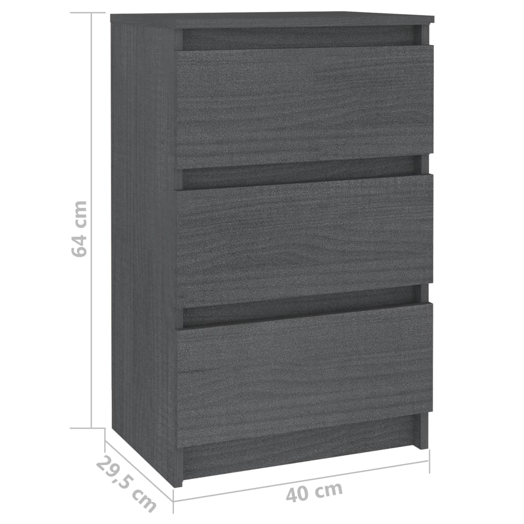 vidaXL Sängbord 2 st grå 40x29,5x64 cm massiv furu