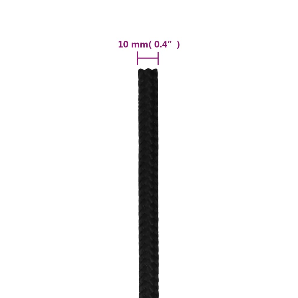 vidaXL Rep svart 10 mm 25 m polyester