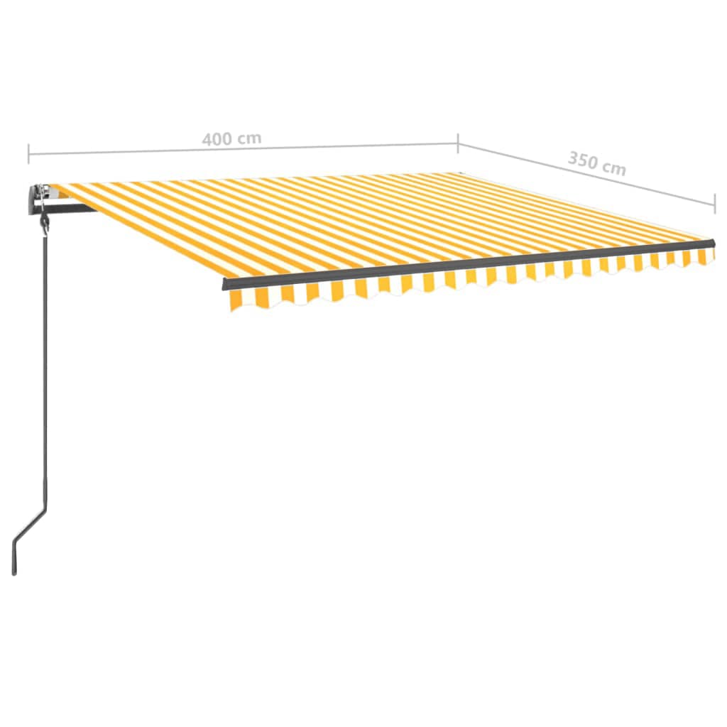 vidaXL Markis med stolpar automatisk infällbar 4x3,5 m gul och vit