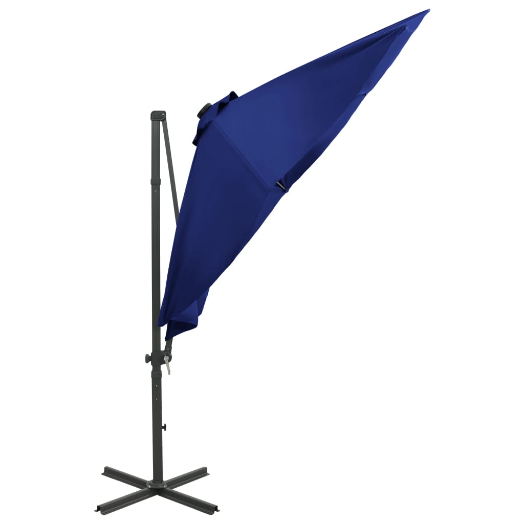 vidaXL Frihängande parasoll med stång och LED azurblå 300 cm