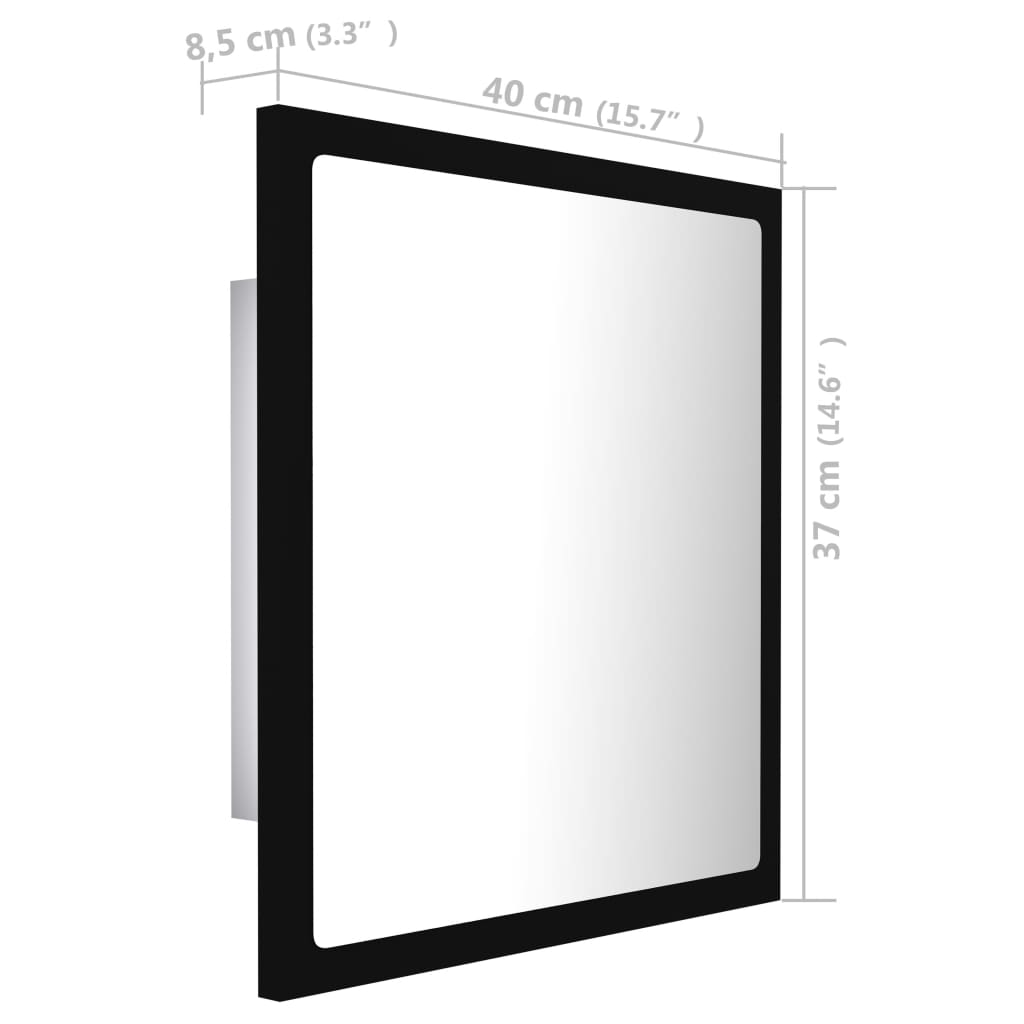 vidaXL Badrumsspegel med LED svart 40x8,5x37 cm akryl