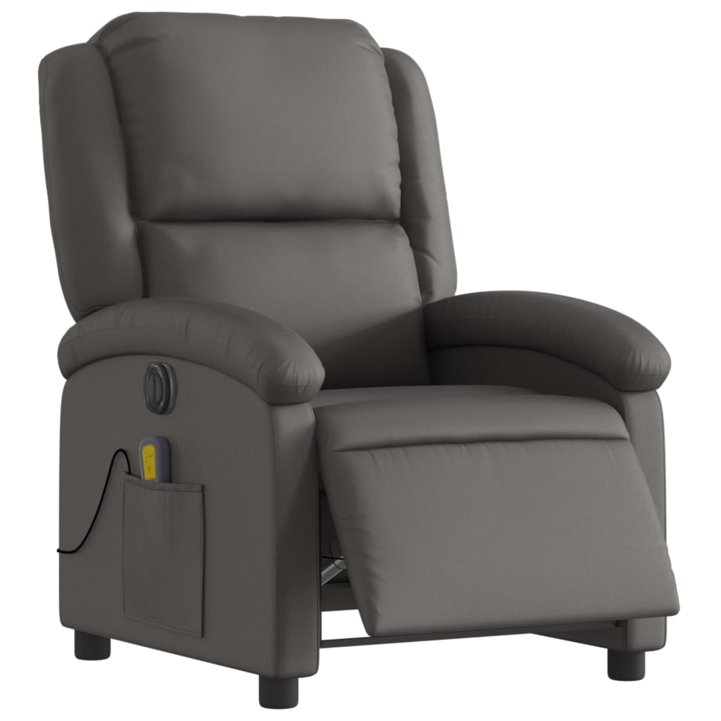 vidaXL Elektrisk reclinerfåtölj grå äkta läder