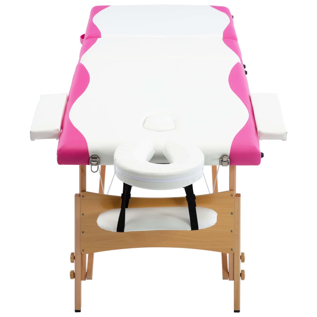 vidaXL Hopfällbar massagebänk 3 sektioner trä vit och rosa