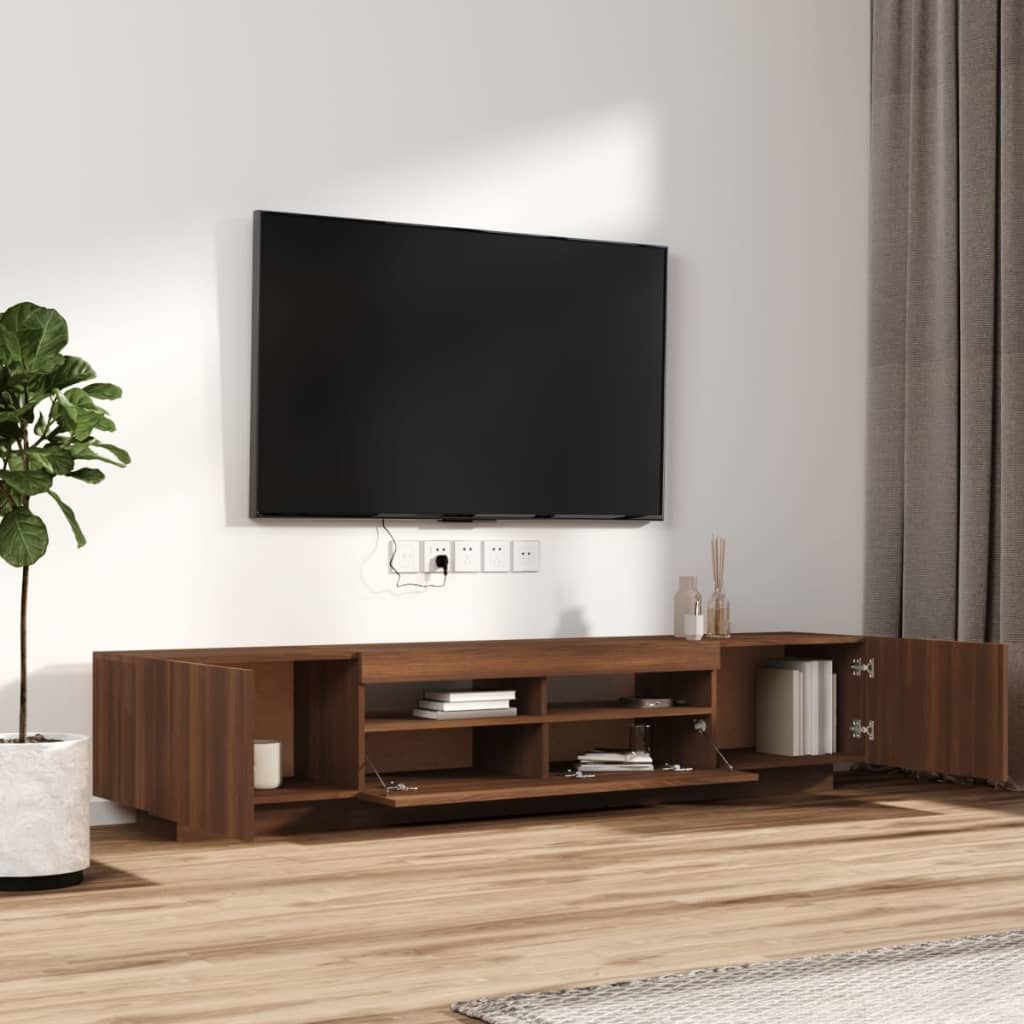 vidaXL Tv-bänk 2 delar med LED brun ek konstruerat trä