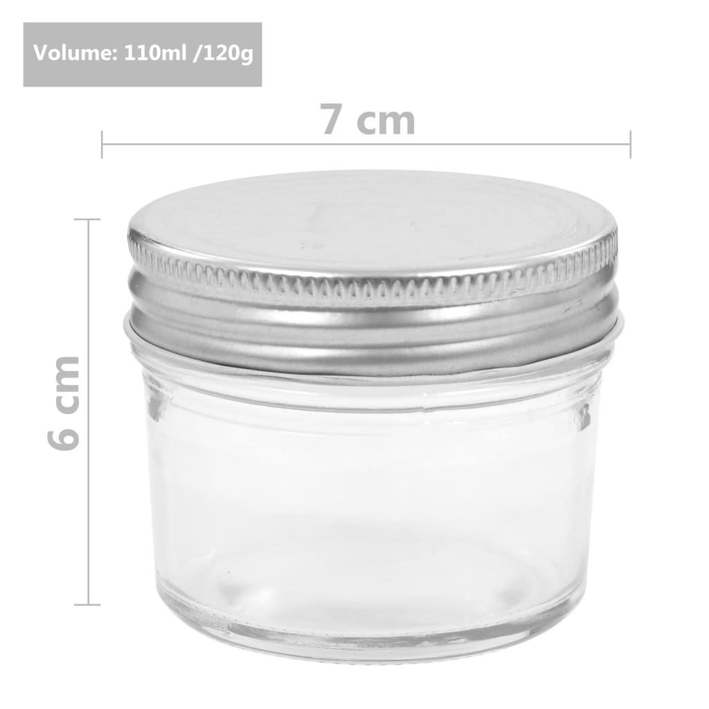 vidaXL Syltburkar i glas med silvriga lock 24 st 110 ml