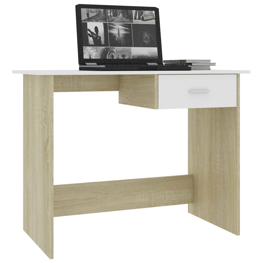 vidaXL Skrivbord vit och sonoma-ek 100x50x76 cm konstruerat trä