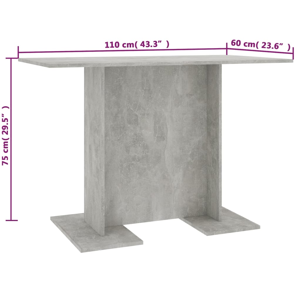 vidaXL Matbord betonggrå 110x60x75 cm konstruerat trä