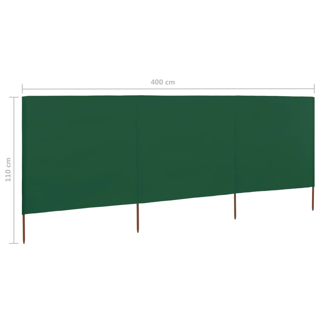 vidaXL Vindskydd 3 paneler tyg 400x80 cm grön