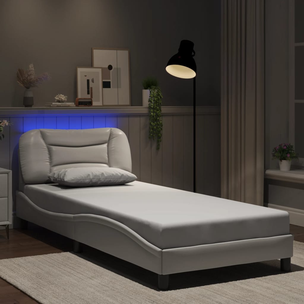 vidaXL Sängram med LED-belysning vit 80x200 cm konstläder