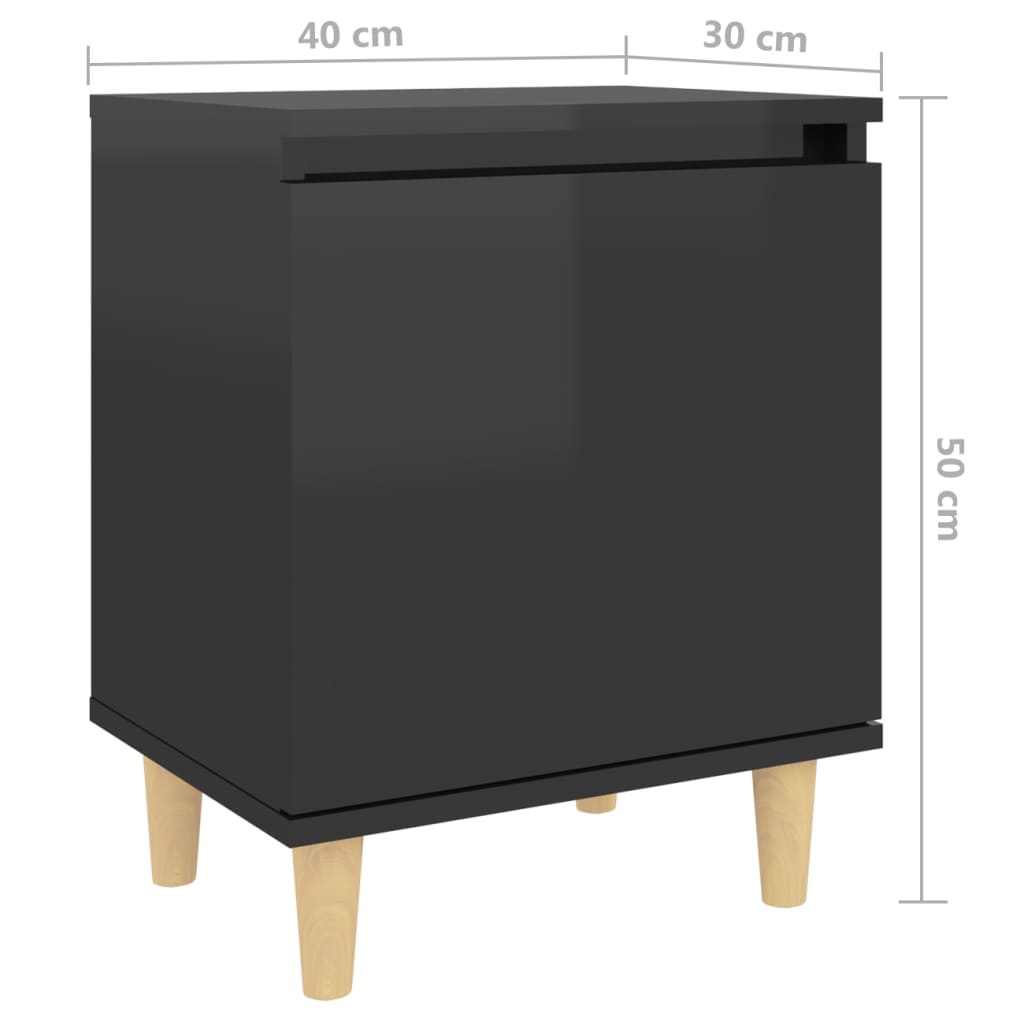 vidaXL Sängbord med massiva ben 2 st svart högglans 40x30x50 cm