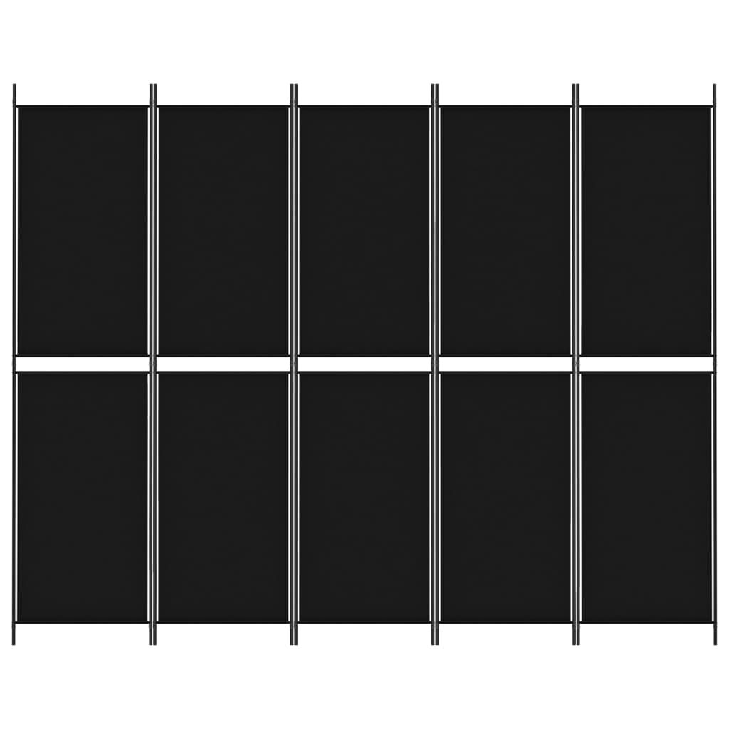 vidaXL Rumsavdelare 5 paneler svart 250x200 cm tyg