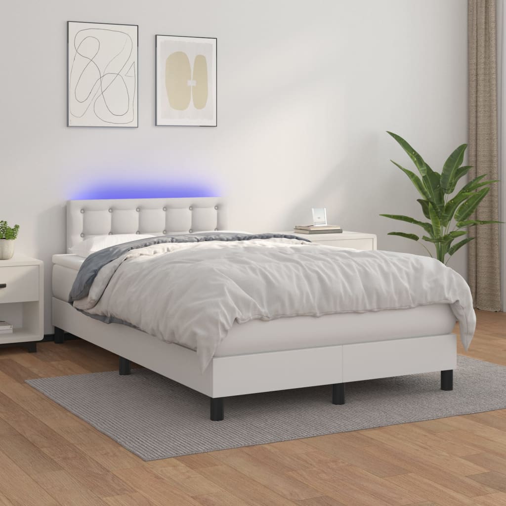 vidaXL Ramsäng med madrass & LED vit 120x190 cm konstläder