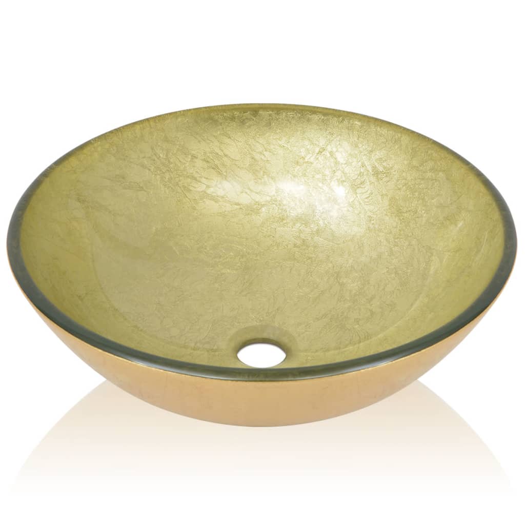 vidaXL Handfat i härdat glas 42 cm guld