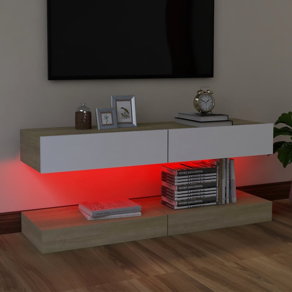 vidaXL TV-bänk med LED-belysning 2 st vit och sonoma-ek 60x35 cm