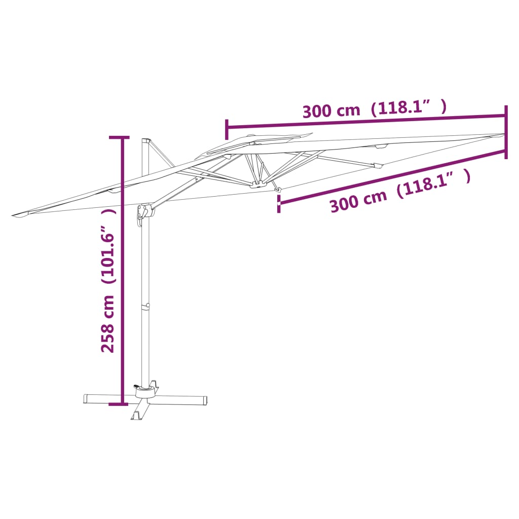 vidaXL Frihängande parasoll med ventilation vinröd 300x300 cm