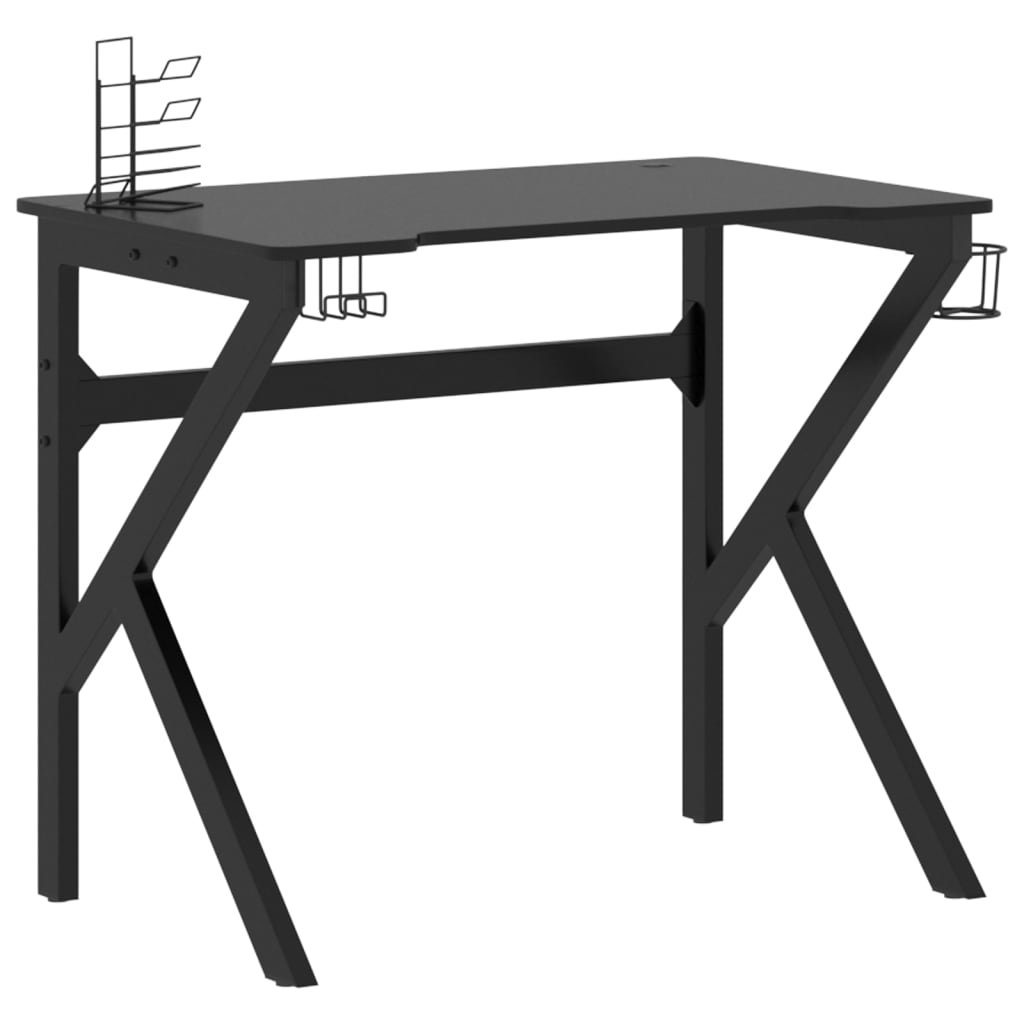 vidaXL Gamingskrivbord med K-formade ben svart 90x60x75 cm