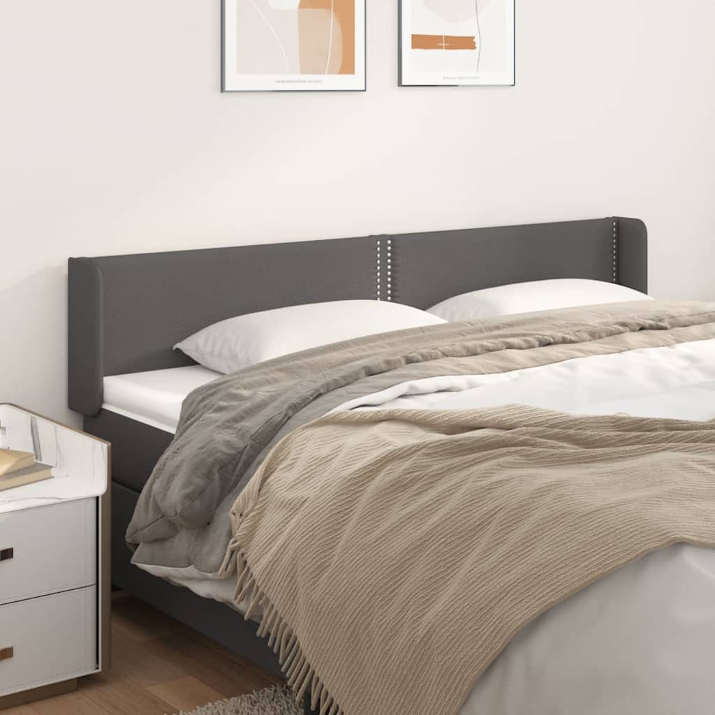 vidaXL Sänggavel med kanter grå 203x16x78/88 cm konstläder