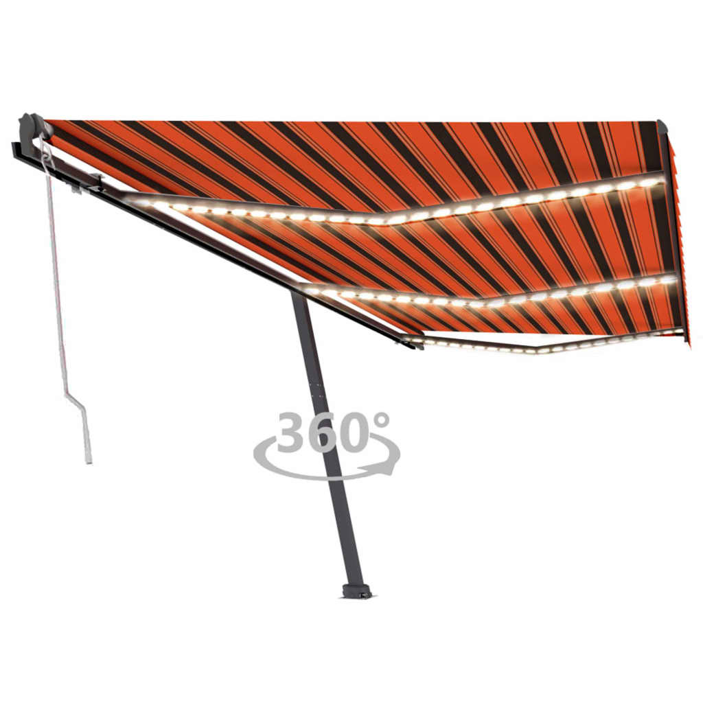 vidaXL Automatisk markis med vindsensor & LED 600x300 cm orange/brun