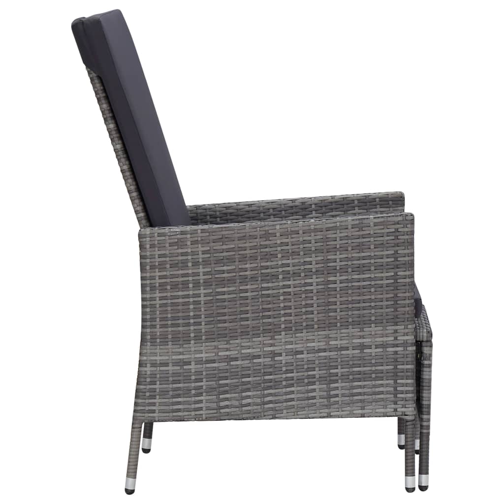 vidaXL Justerbar trädgårdsstol med dynor konstrotting grå