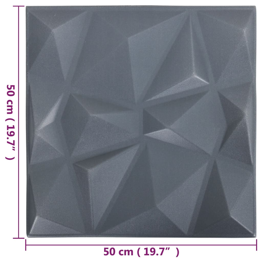 vidaXL 3D-väggpaneler 12 st 50x50 cm diamant grå 3 m²