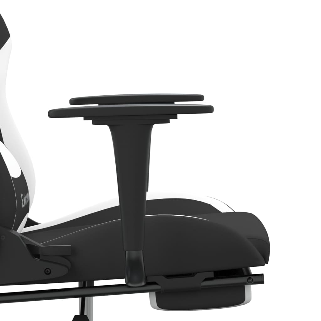 vidaXL Gamingstol med fotstöd och massage svart och vit tyg