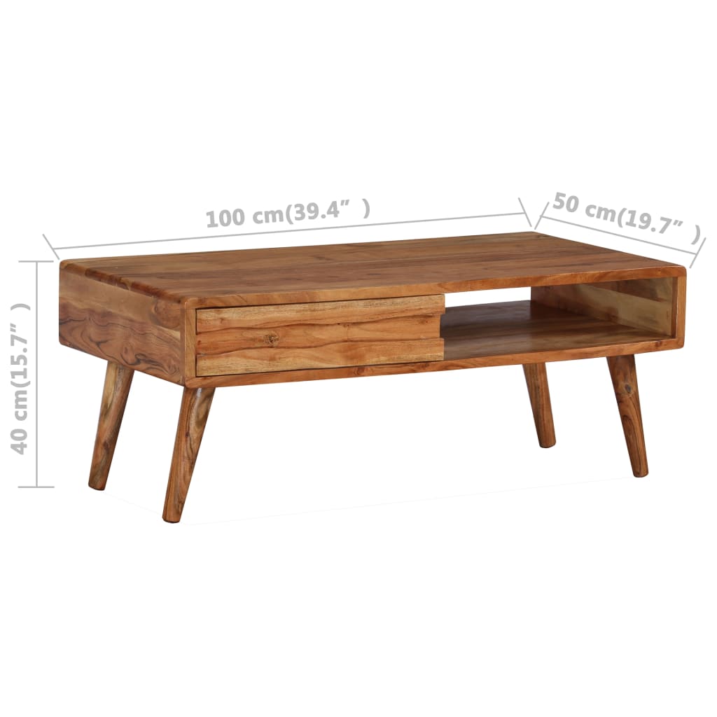 vidaXL Soffbord med snidad låda massivt trä 100x50x40 cm
