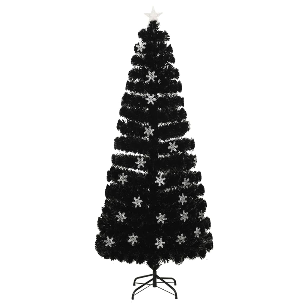 vidaXL Julgran med LED-snöflingor svart 210 cm fiberoptik